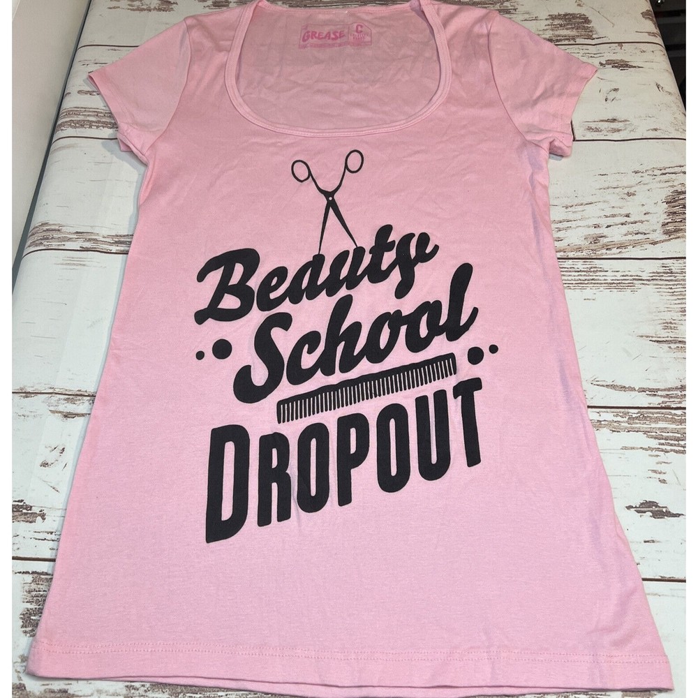 Grease Movie Beauty School Dropout / Pink Scoop Neck Knit T-Shirt Size L NWOT